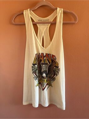 Vans White Racerback Graphic Tank Top with Eagle Print